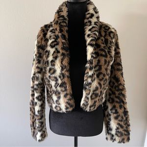Intro girls animal print faux fur short jacket/coat